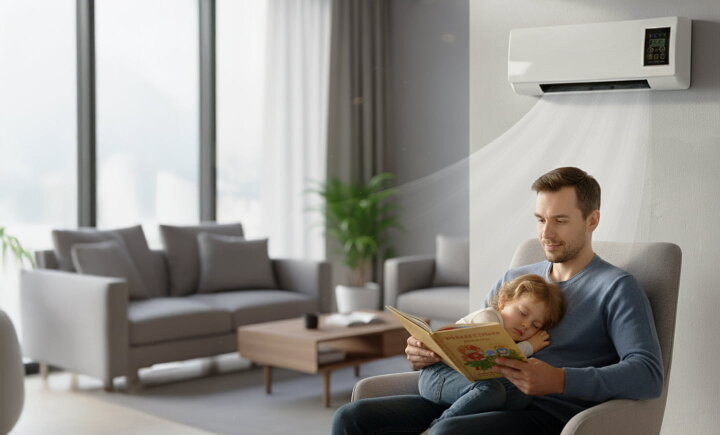 EpiCooler in a family living room - father and child relaxing comfortably
